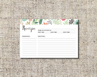 Recipe Card, Shower Recipe Card, 4 x 6 Recipe Card, INSTANT DOWNLOAD