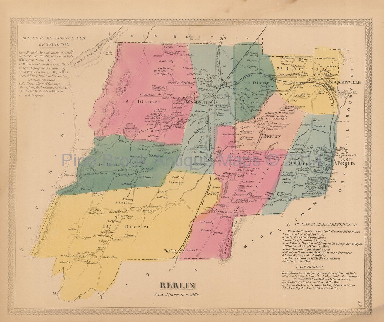 Berlin Connecticut Antique Map Baker by PineBrookAntiqueMaps