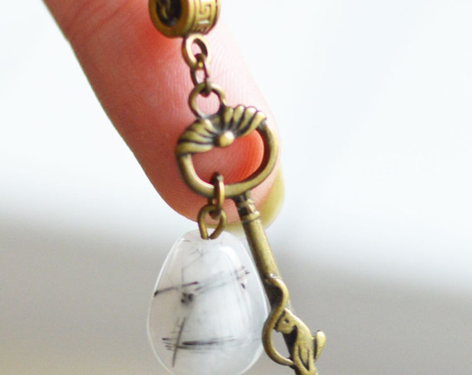 The key to the Heart // Pendant Key from metal brass with natural agate stone // Love // Retro, Vintage, Shabby