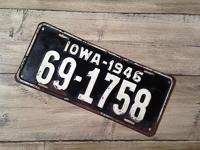 Vintage Iowa License Plate 1946 Black by MustardYellowVintage