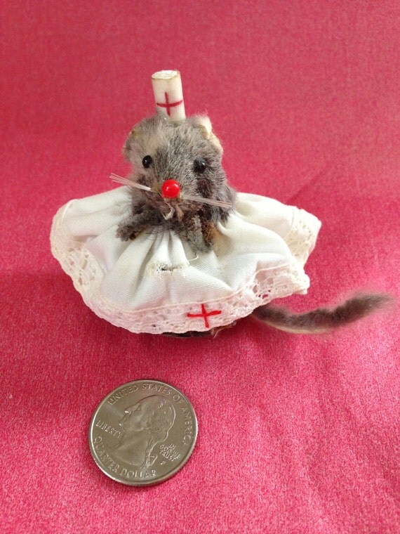 Vintage Original Fur Toy Mouse W Germany Nurse by AnnesPocketFinds