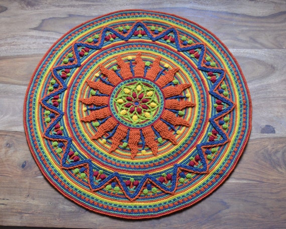 mandala crochet lace pattern sun meditation   round Mandala Crochet with table  mandala Rug