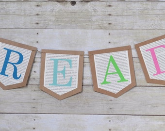 Read banner, classroom banner, reading nook banner, library sign, read sign, reading noon sign, colorful read sign, book page read sign