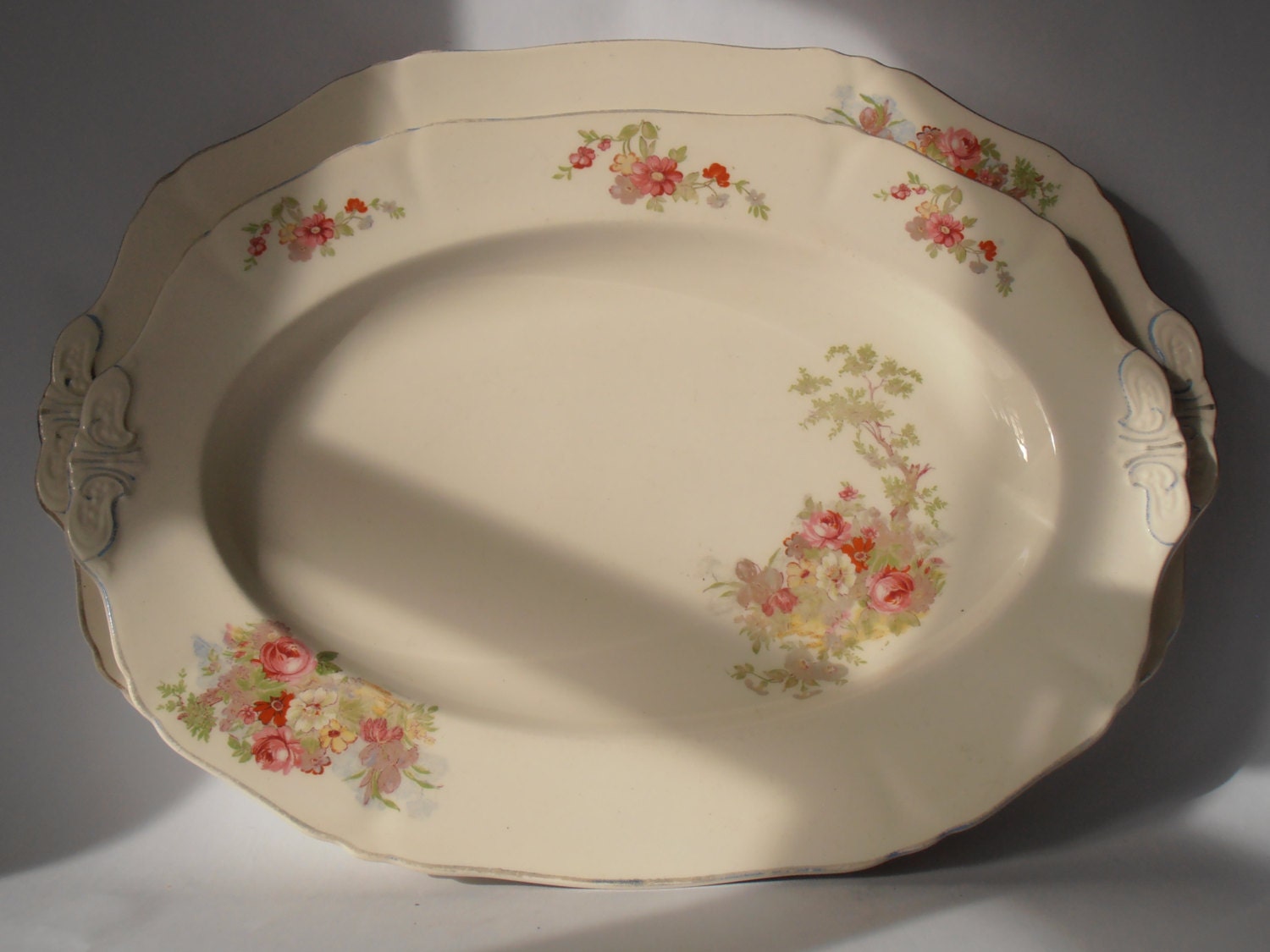 Two pretty oval vintage plates by Alfred Meakin England in