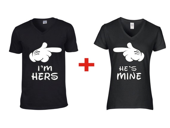I'm Hers and He's Mine Cartoons hands V-Neck Tshirts