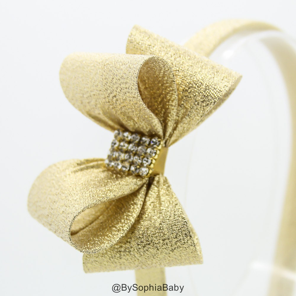 Sparkle Gold Bow Headband Girl's Headband Toddler by BySophiaBaby