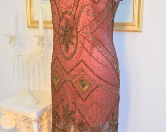 1920s Style Wine Beaded ROSE Flapper Dress-S, m, l, XL or Plus sizes