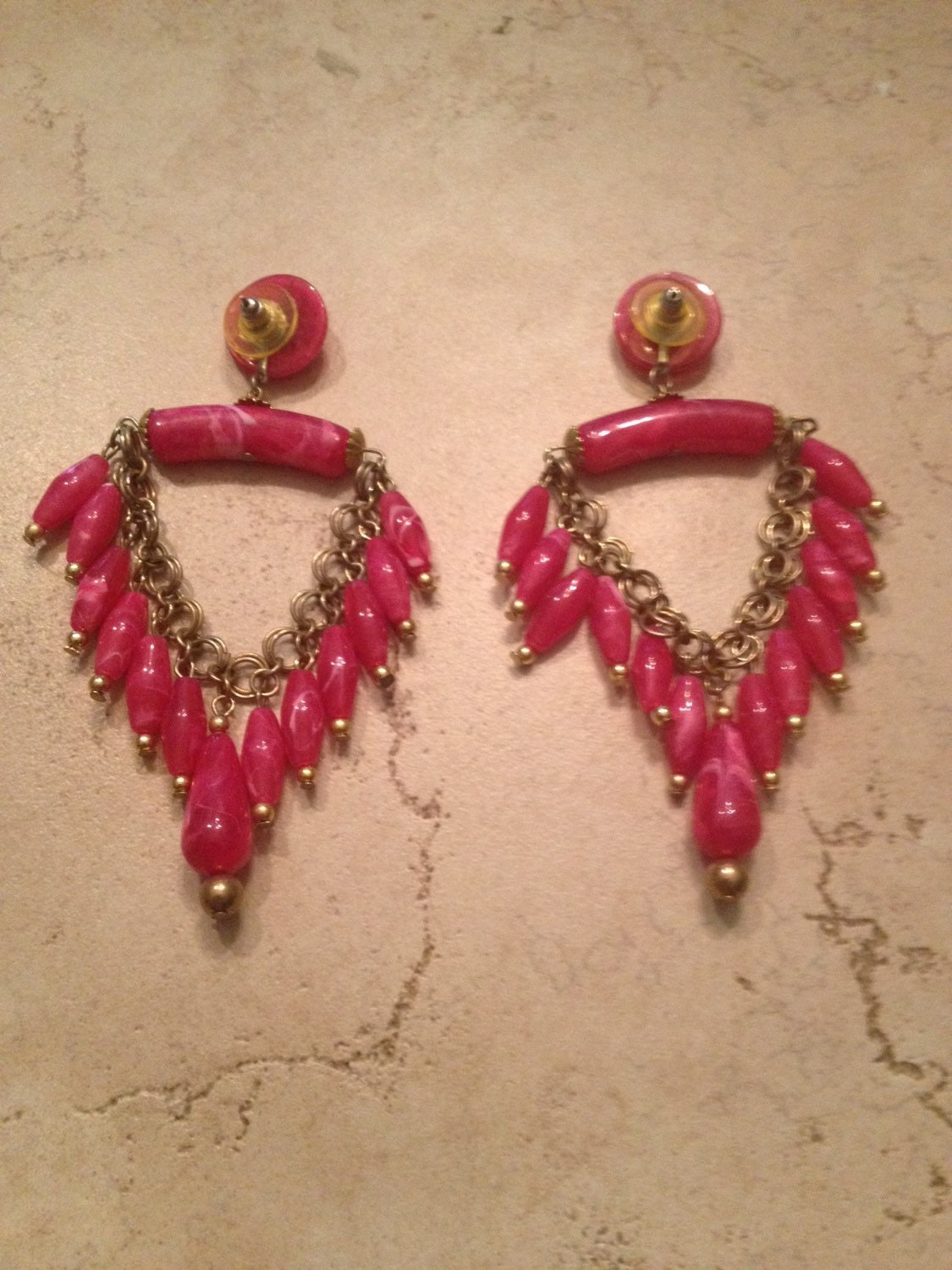 Vintage Pink Dangle Chandelier Earrings Costume Jewelry