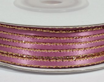 1/8" Satin Ribbon with Gold Edge - Rosy Mauve
