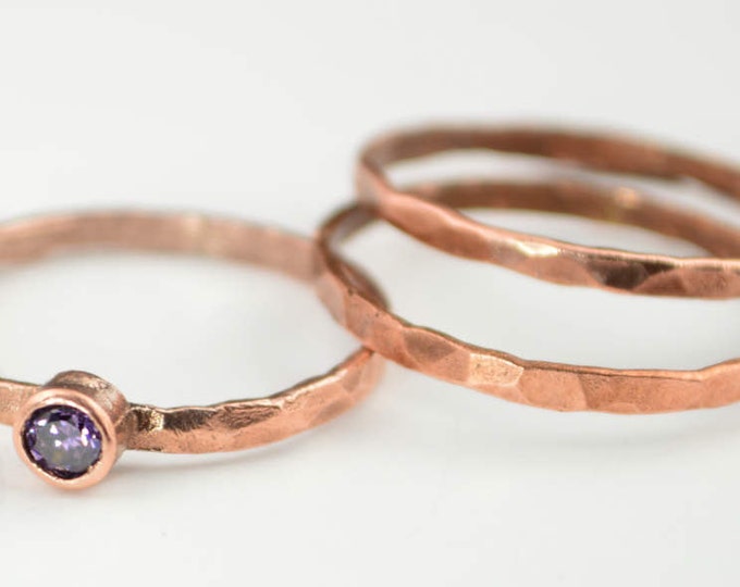 Copper Amethyst Ring, Classic Size, Stackable Rings, Mother's Ring, February Birthstone Ring, Copper Jewelry, Amethyst Ring, Pure Copper