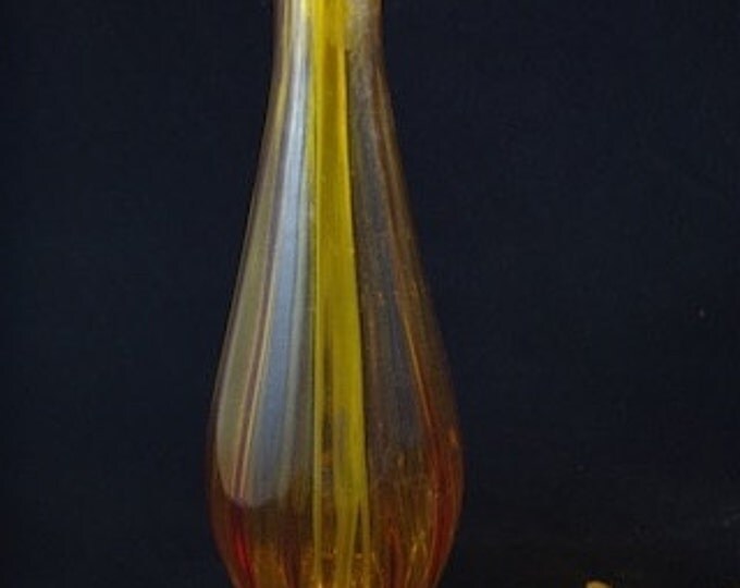 Storewide 25% Off SALE Beautiful Mid-Century Vintage Designer Cylinder Table Lamps Featuring Classic Brown Glass Base and Yellow Plastic Lam