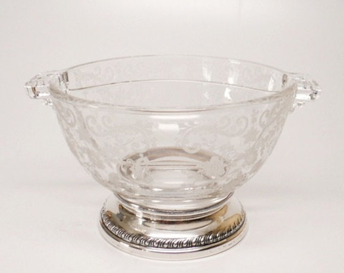 Storewide 25% Off SALE Beautiful Vintage Sterling Silver Wedding Lace Divided Glass Serving Bowl Featuring Beautiful Handles and Hallmarked