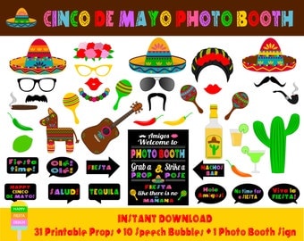 PRINTABLE Cinco De Mayo Photo Booth Props–Photo Booth Sign-Printable Mexican Fiesta Props-Mexico Photo Booth Props-Instant Download