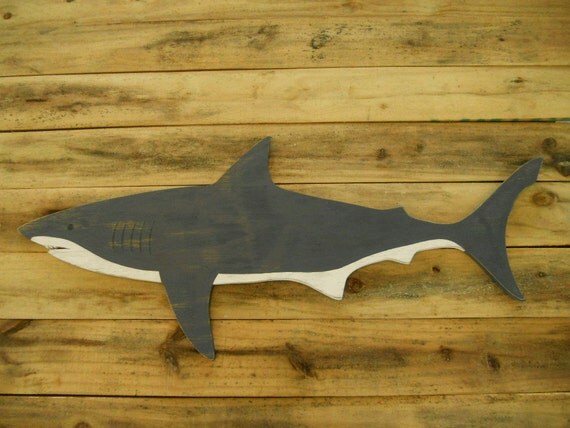 45" Shark Sign, Primitive Shark, Wood Shark, Shark Trade Sign, Great White, Shark, Large Shark, Jaws,