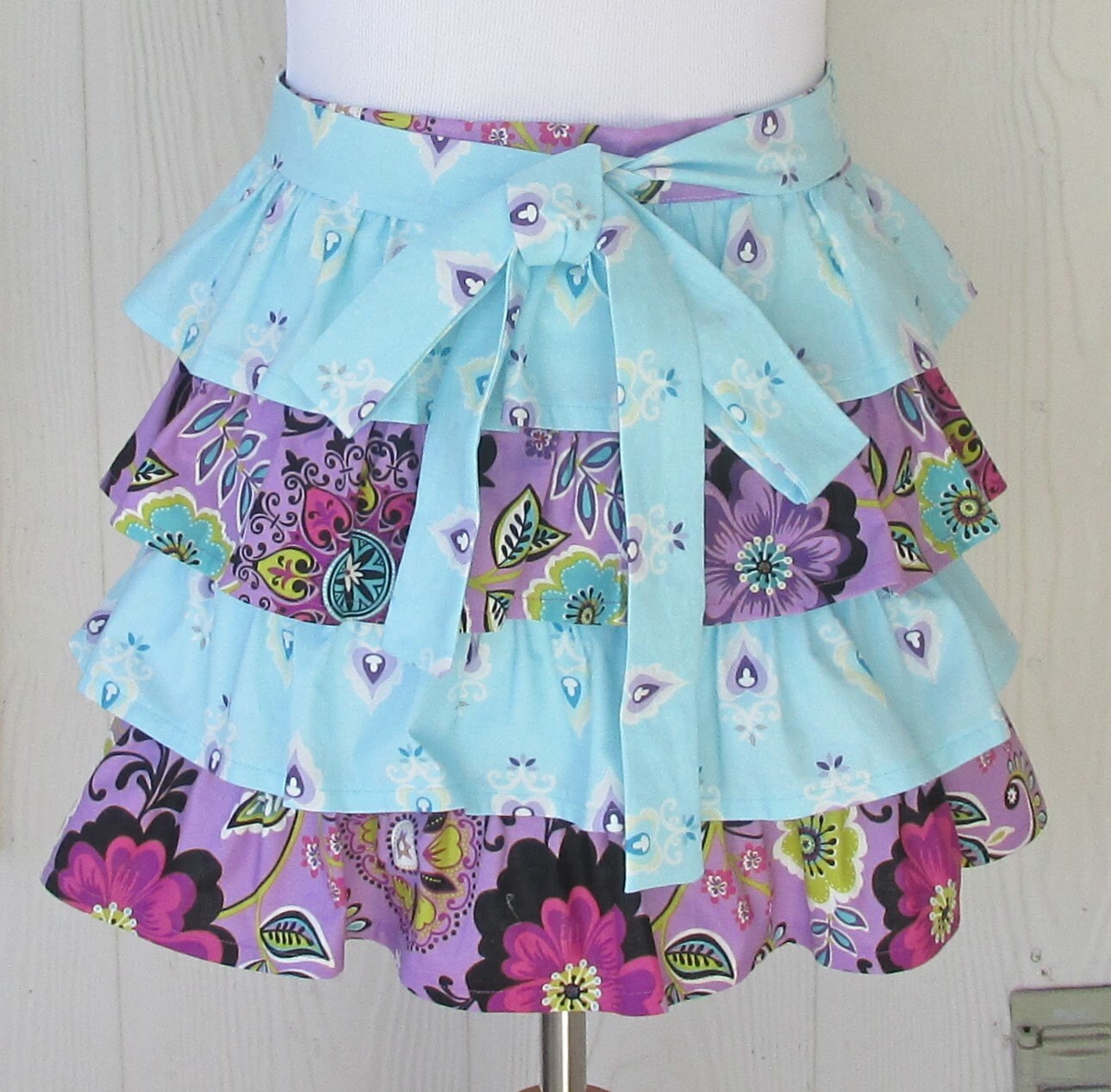 Floral Half Apron Ruffled Half Apron Purple and Sky Blue