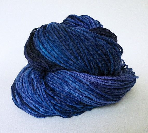 Blue Worsted Weight Yarn Hand Dyed Yarn Superwash Merino