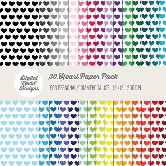 INSTANT DOWNLOAD 30 Heart Papers for by DigitalLovinDesigns