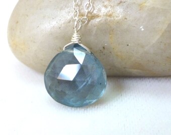 Aquamarine Necklace .. Moss Aquamarine Sterling Silver Necklace .. Gemstone Necklace .. Handmade Jewelry .. March Birthstone
