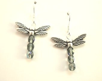 Dragonfly earrings with Blue Crystals