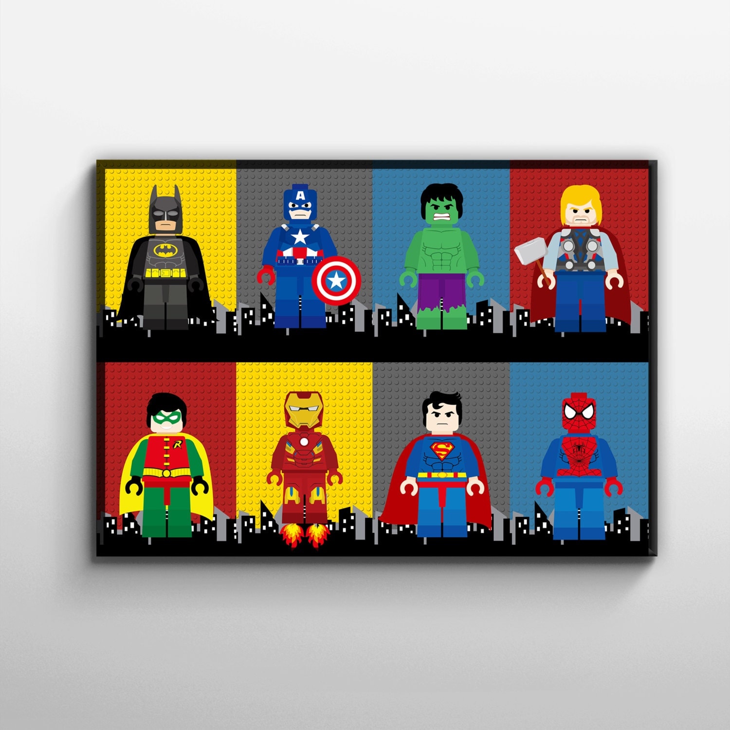 Superhero LEGO wall art poster digital file by AmysDesignShoppe