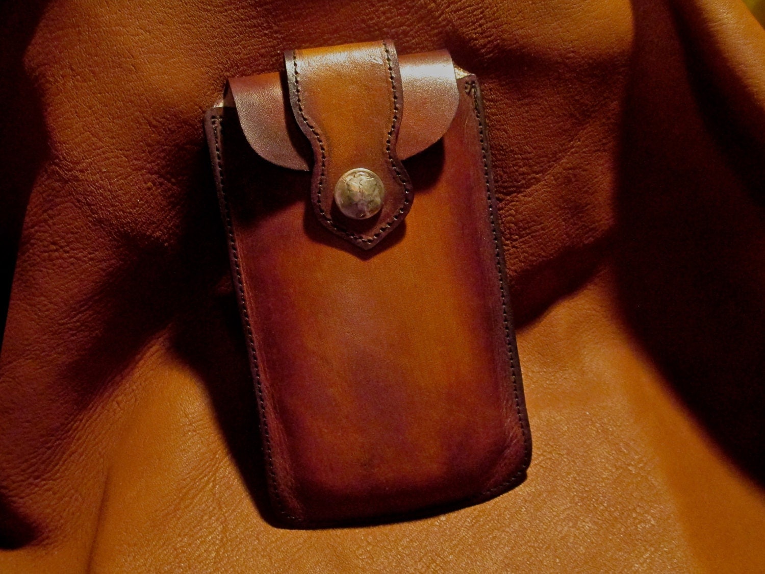 Custom leather cell phone case with belt loop.