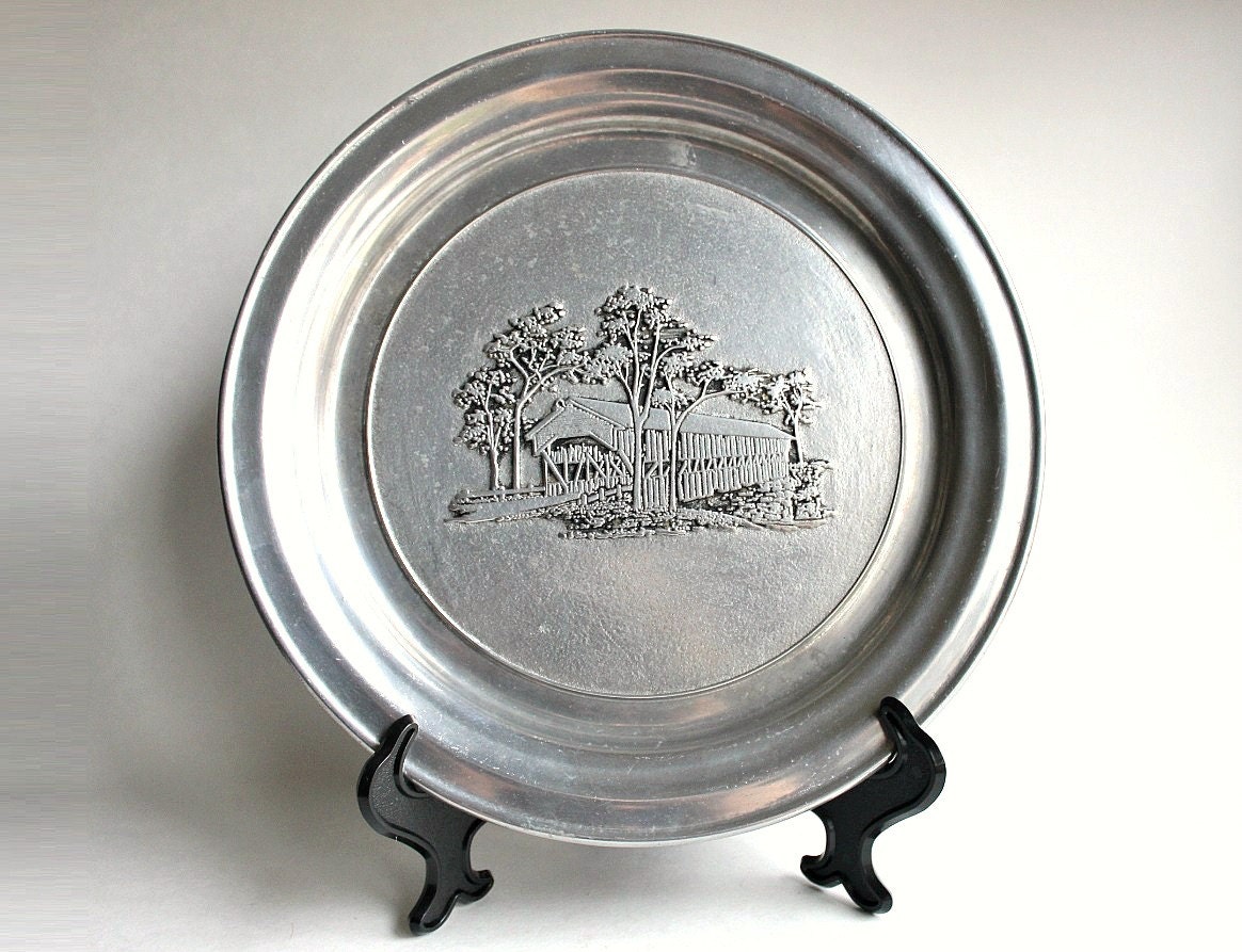 Wilton Armetale Pewter Embossed Covered Bridge 11 Plate