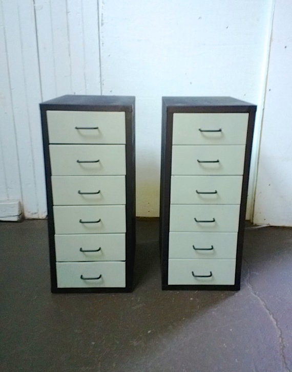 Vintage steel end tables, mini file cabinet mid century modern storage 