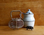 Vintage French Wire Garlic Basket - Farmhouse Cottage Kitchen Decor