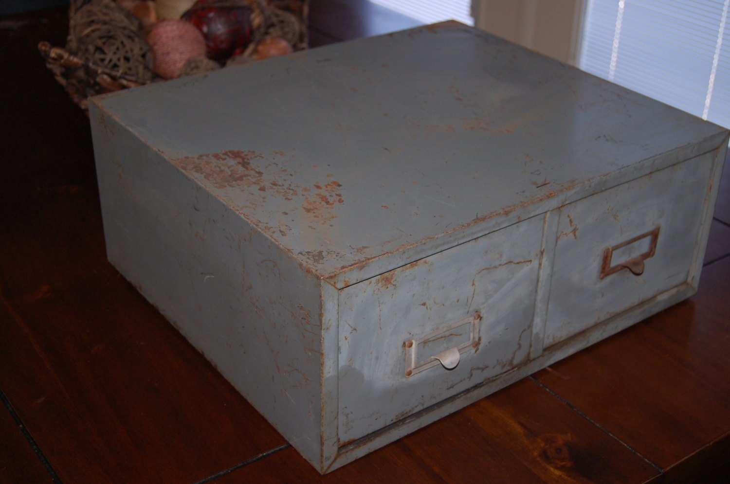 Gray Industrial Vintage Two Drawer Metal Filing Card Catalog