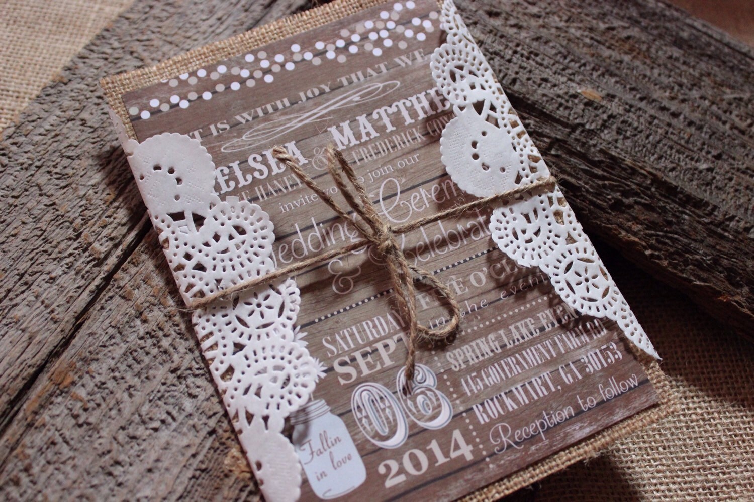 Rustic Wedding Invitation Set Burlap Wedding Invitation