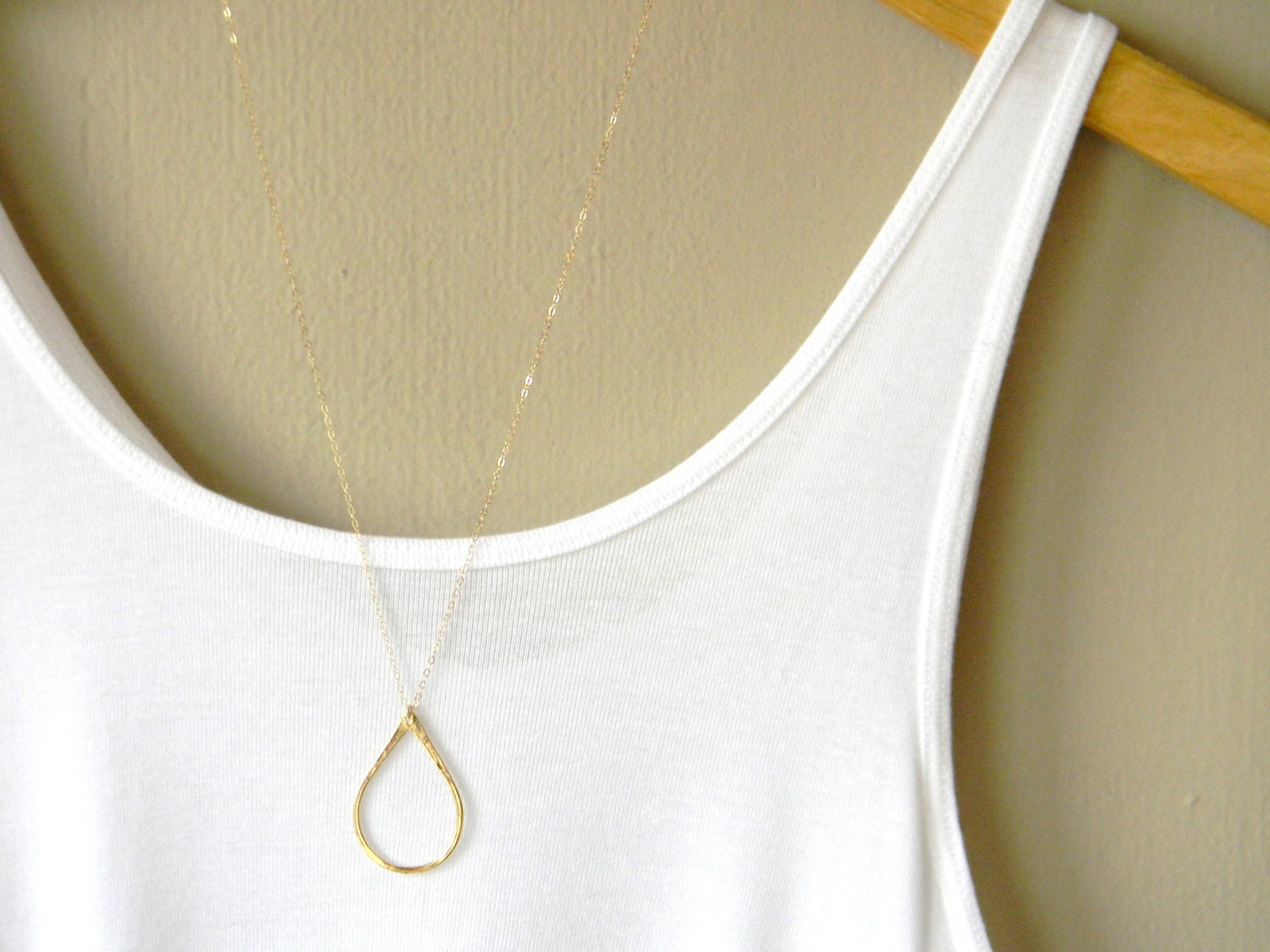 Long Gold Teardrop Necklace / Long Gold Layering Necklace