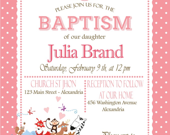 Baptism invitation. Noah's Ark Printable Invitation. Noah's Ark Baptism .Printable Baptism invitation. Girl Baptism.Boy Baptism invitation.