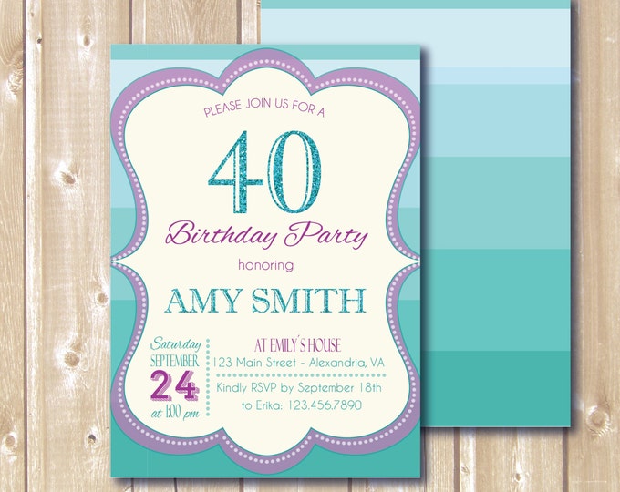 Birthday Party Invitation. Adult invitation. Woman invite. Printable Party invitation.Adult invite. Birthday invitation. Teal invitation.