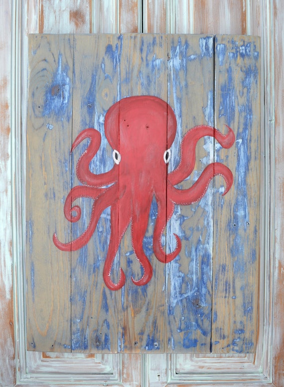 Handmade 13 x 10 Octopus Wall Hanging by TheWoodPaperStudio