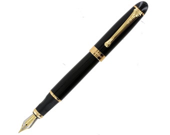 Fountain Pen, 18K Gold Nib, Black Fountain Pen, Ink Pen; Penne Stilografiche Füller Stylo à Plume 万年筆 Перьевая ручка, Fyllepenn Fyldepenne
