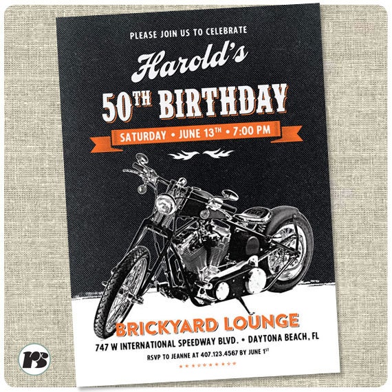 Items similar to Motorcycle Biker Birthday Invitation, Vintage ...