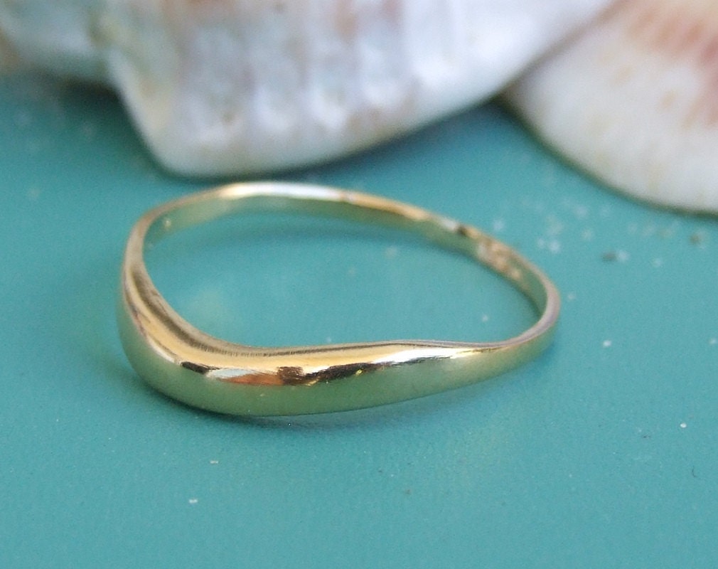 Gold Wave Ring Gold Band Ring Yellow Gold Ring