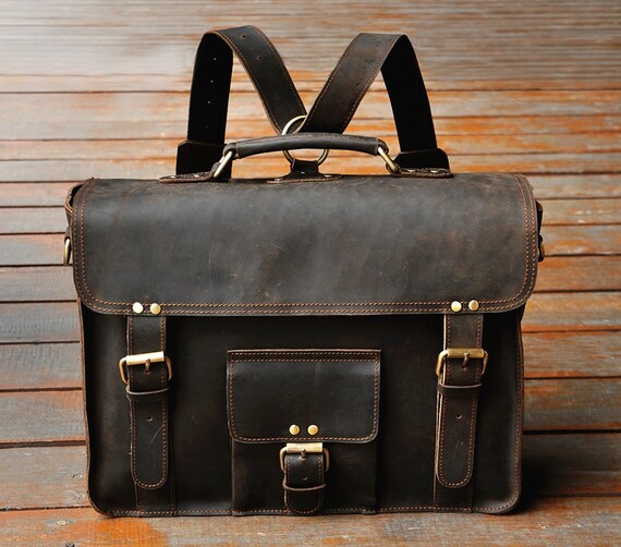 Men's Handmade Leather Briefcase 15.6-inch by ChrisLeatherStudio