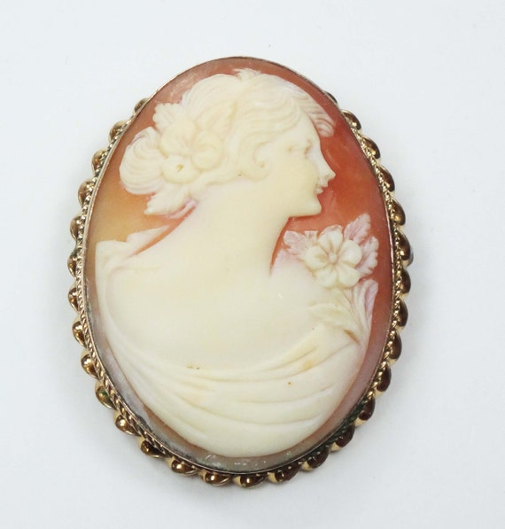 Vintage Cameo Pin Amco Shell Cameo Pin 10k Gold Filled Cameo