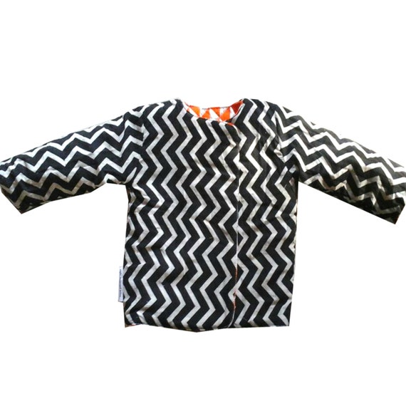 Handmade cotton quilted reversible jacket (kids) - Unisex (Orange/ Black & White chevron) Bohemian Chic Hipster Childrens Clothing