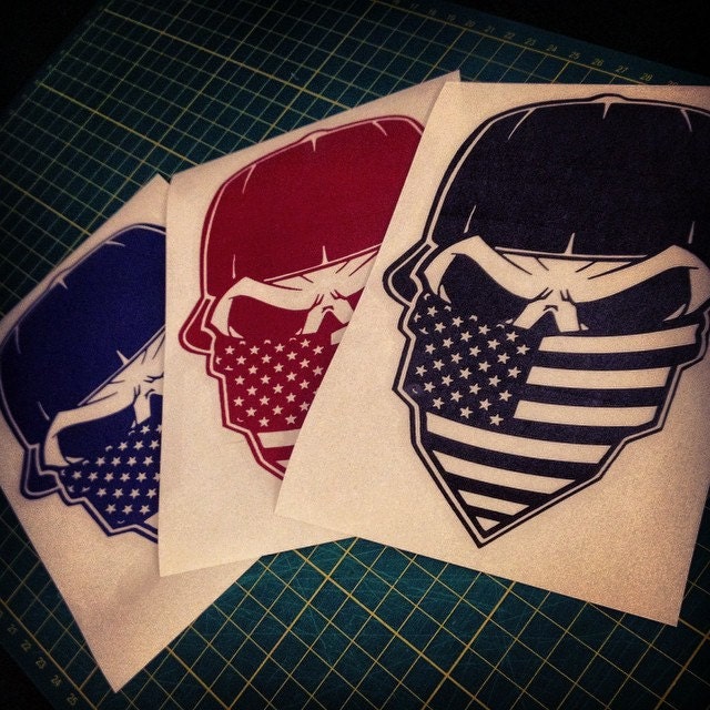 American Flag Bandana Skull Vinyl Die Cut Decal Sticker