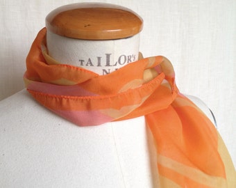 Foulard vintage fantasia arancione rosa, sciarpa in voile di poliestere, New York Chelsea