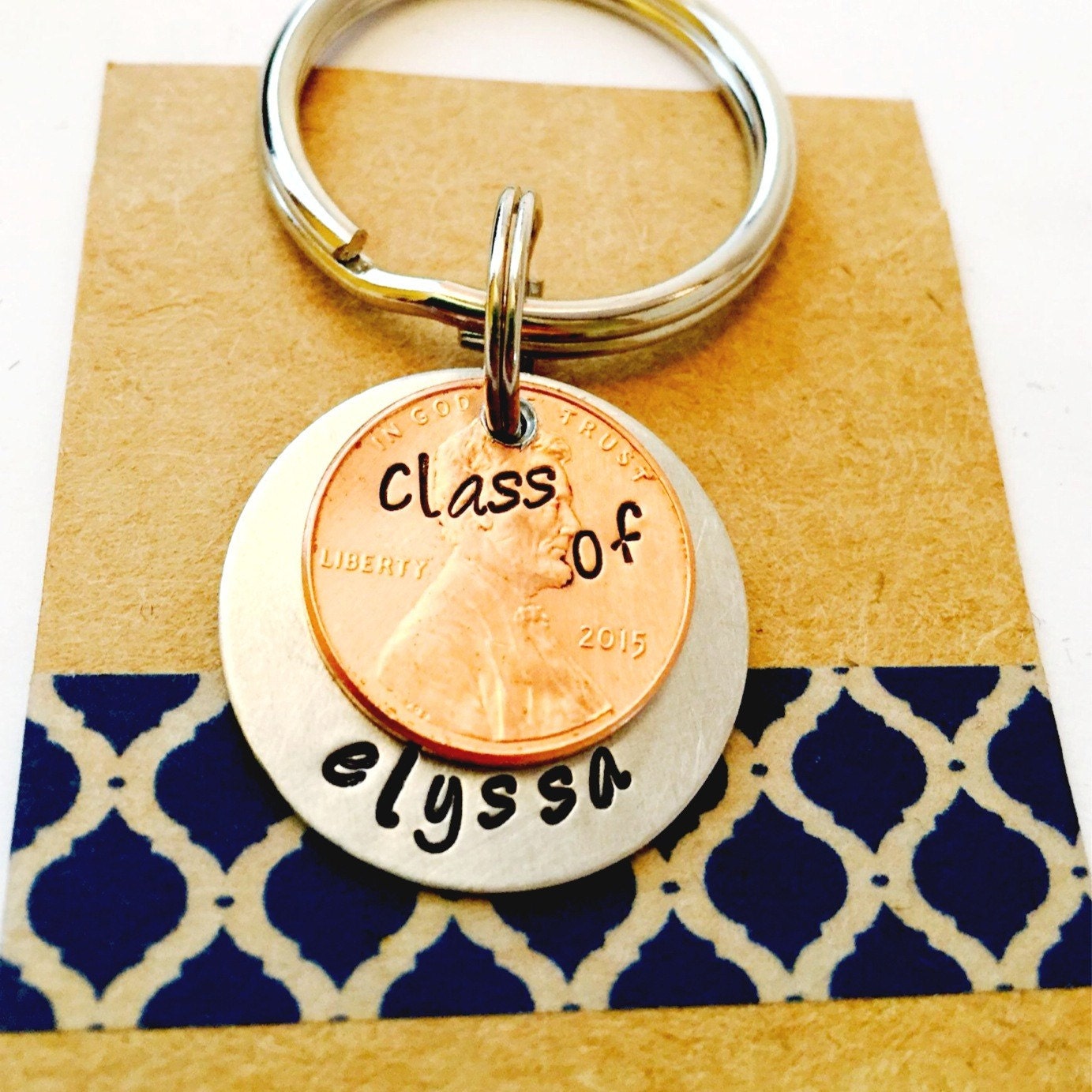 Hand Stamped Graduation Penny Key Chain Class of 2016 Key