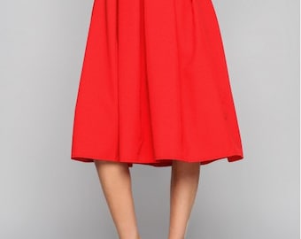 Red midi skirt. Autumn skirt. Midi skirt. Woman skirt. Business woman. A -line skirt.