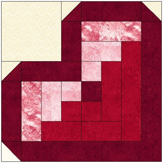 Log Cabin Heart Quilt Block Pattern Digital by QuiltBlocksByAutumn