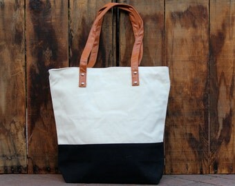Personalized Canvas Striped Tote Bag - Black Canvas Tote Bag
