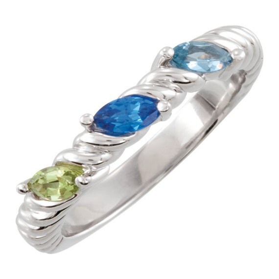 3 stone Mother's Birthstone Ring 14k Gold White / Yellow