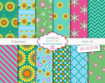 Frozen Fever Inspired Digital Paper- Princess Elsa-Princess Anna-12 Spring digital Papers for scrapbooking, cards, invites, birthday parties