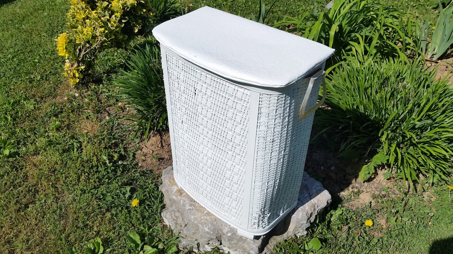 1950’s White Wicker Hamper Painted White Hamper Wicker Hamper Mid