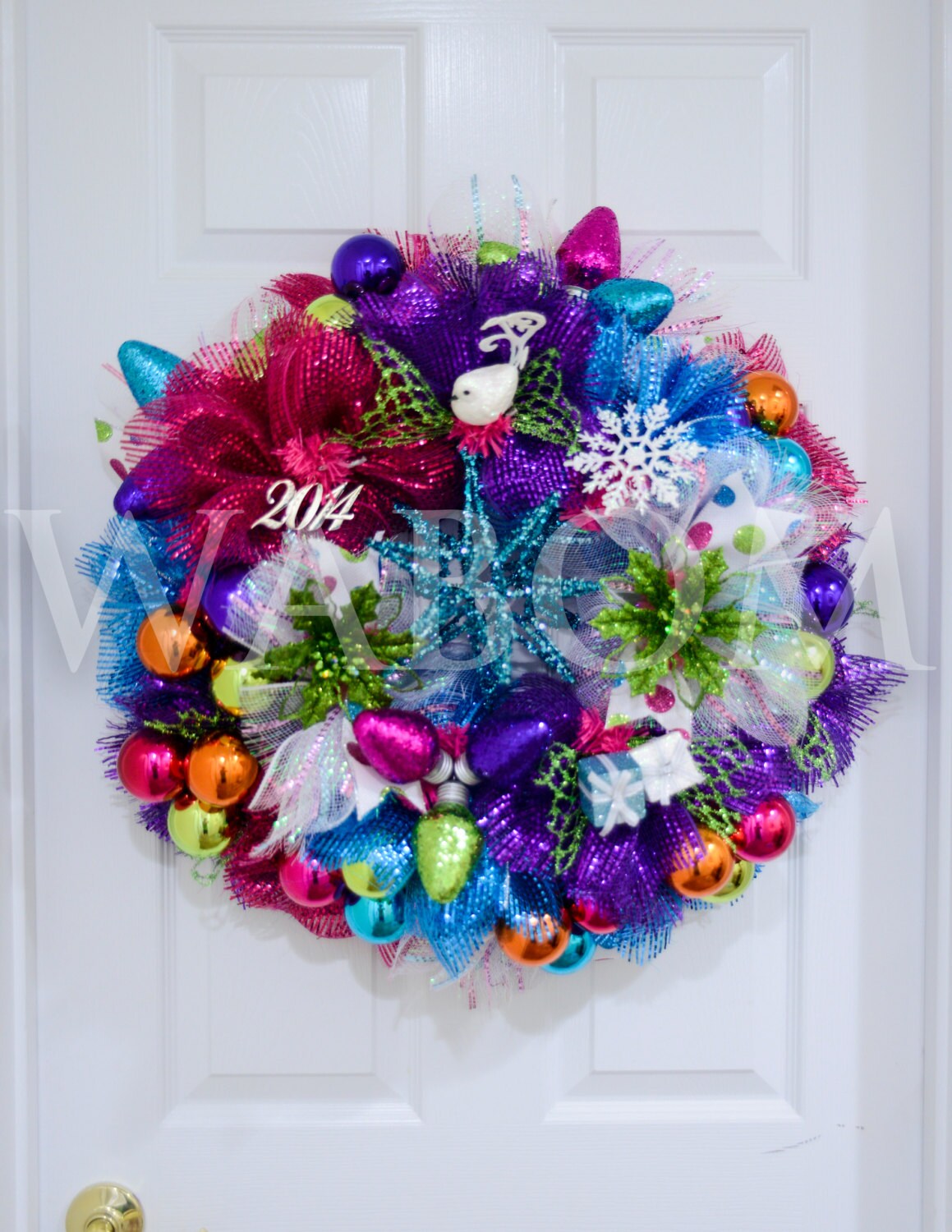 2014 Christmas Deco Mesh Wreath Bright Neon Colors